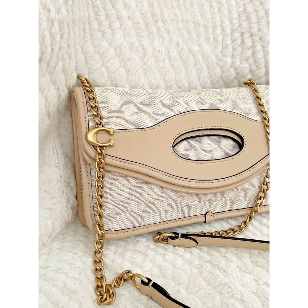 Coach CA358 Signature Jacquard Chalk Ivory Foldover Crossbody Bag